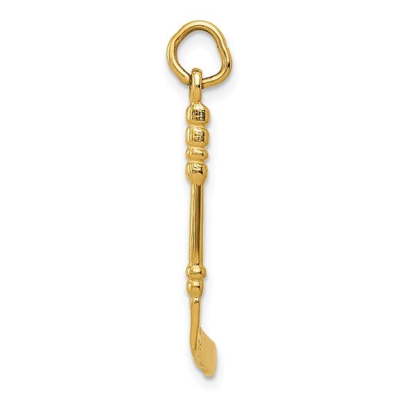 14k Yellow Gold 3D Hockey Stick With Enamel Charm